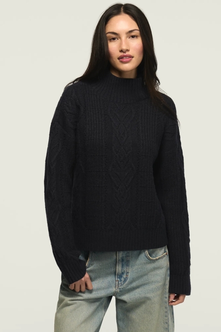 OPEN CABLE MOCK NECK SWEATER, image 1