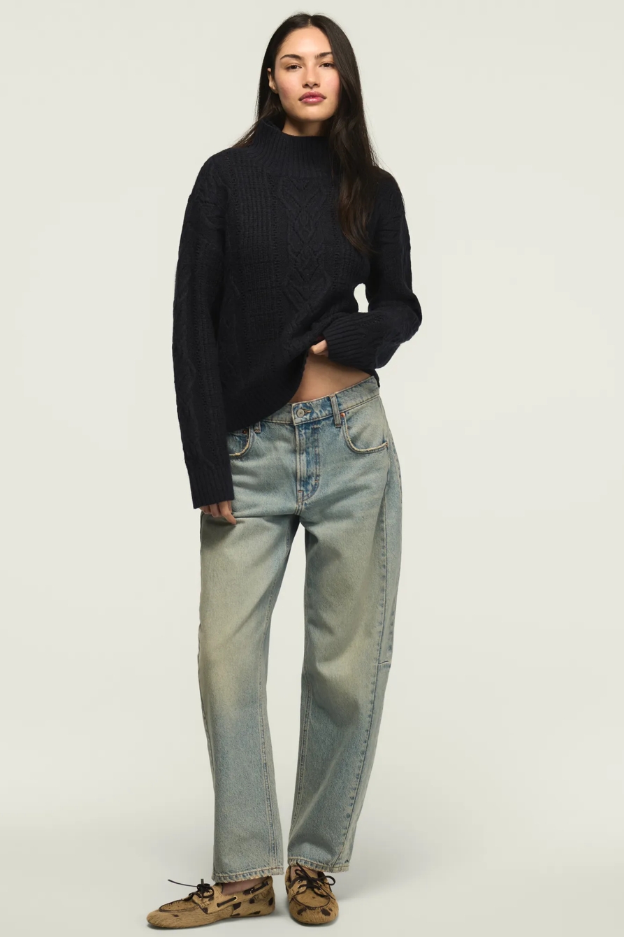 OPEN CABLE MOCK NECK SWEATER, image 2