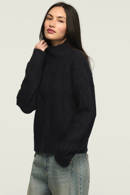 OPEN CABLE MOCK NECK SWEATER, image 4