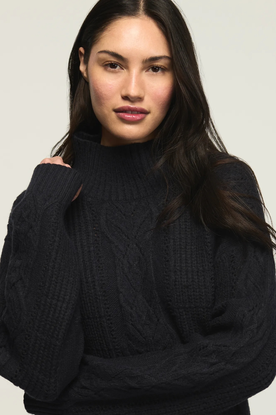 OPEN CABLE MOCK NECK SWEATER, image 5