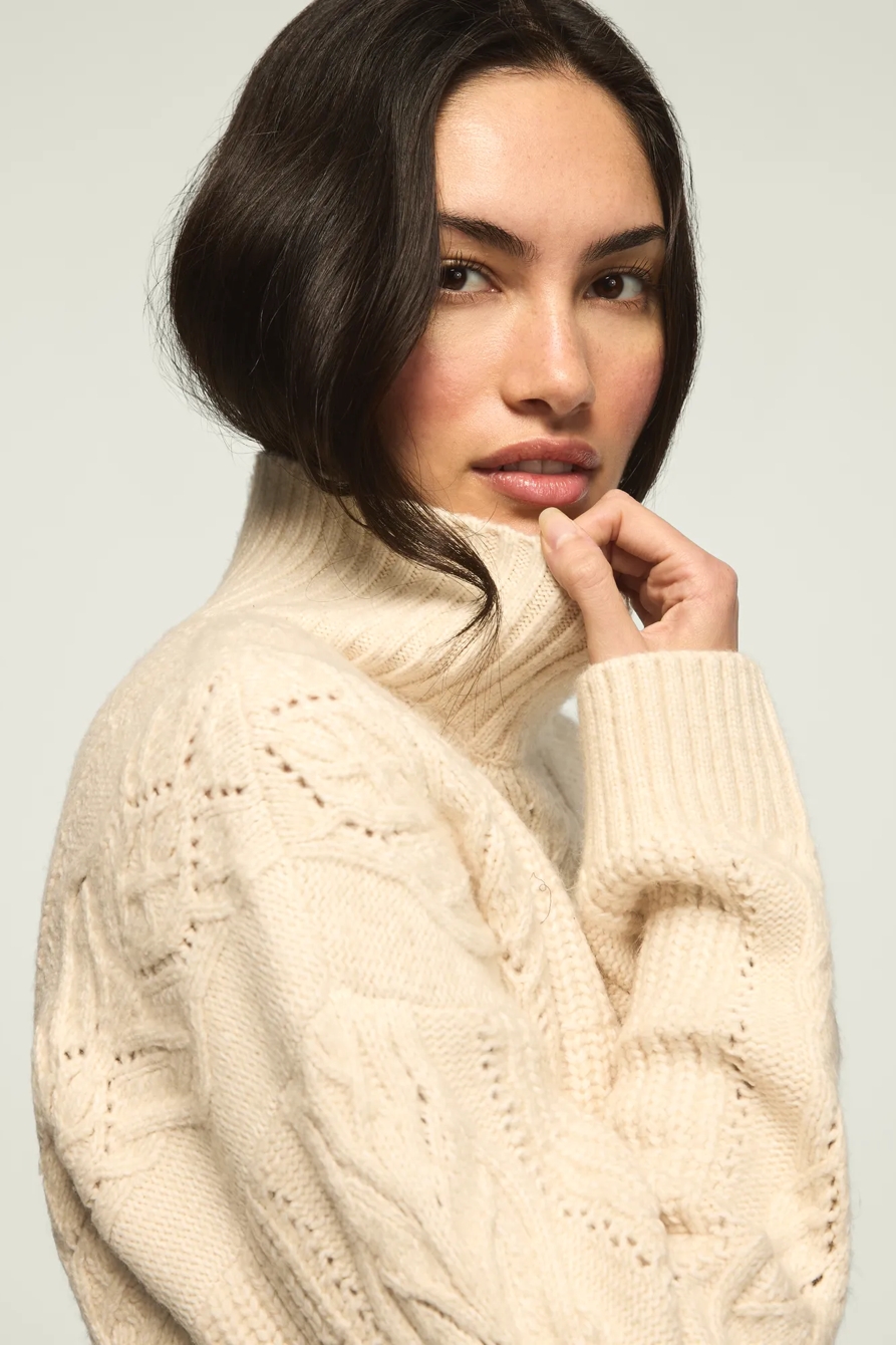 OPEN CABLE MOCK NECK SWEATER, image 6