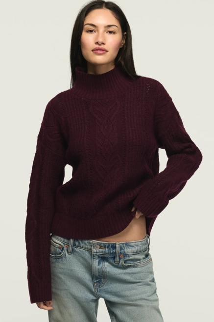 OPEN CABLE MOCK NECK SWEATER, image 1