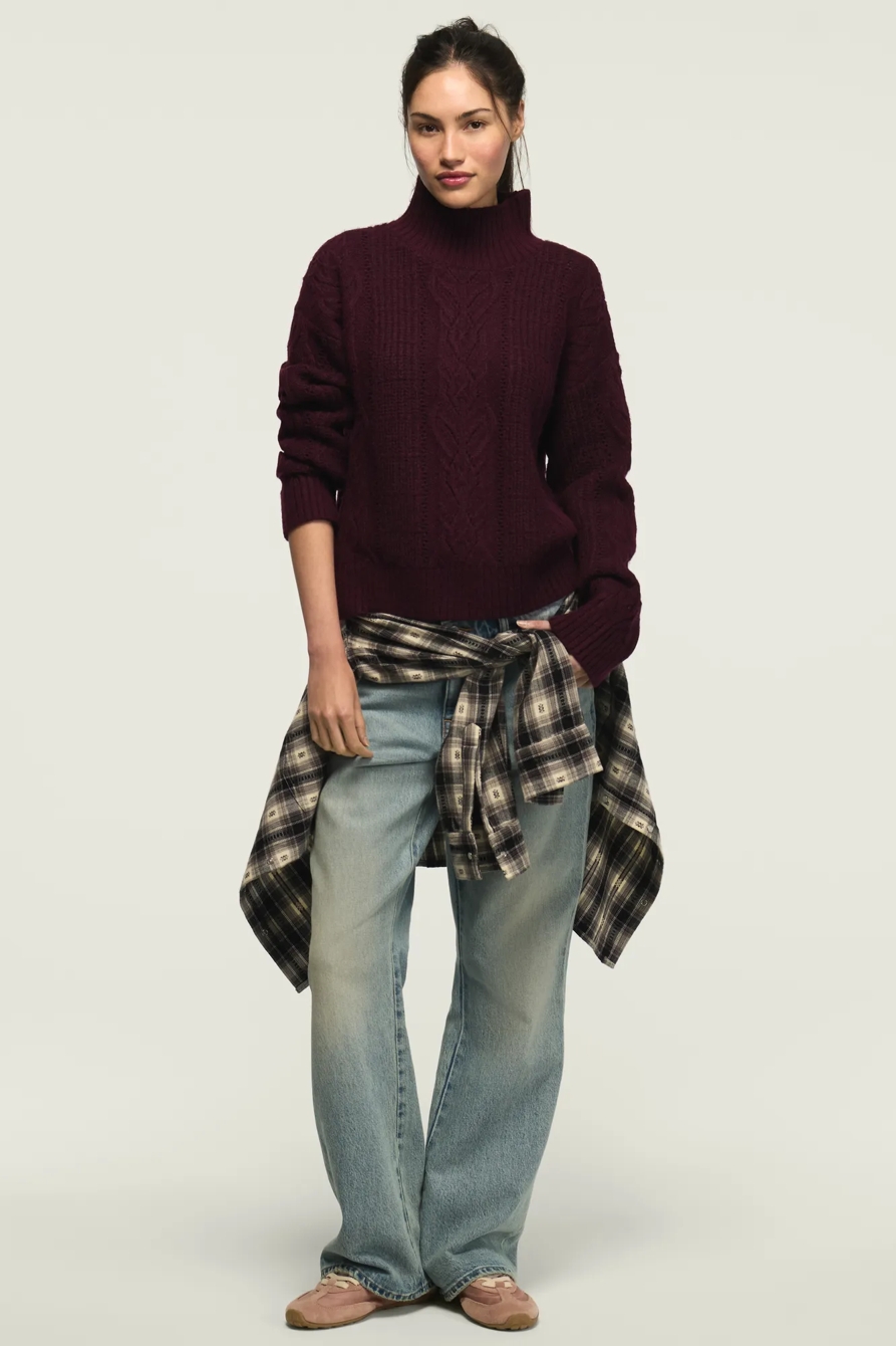 OPEN CABLE MOCK NECK SWEATER, image 2