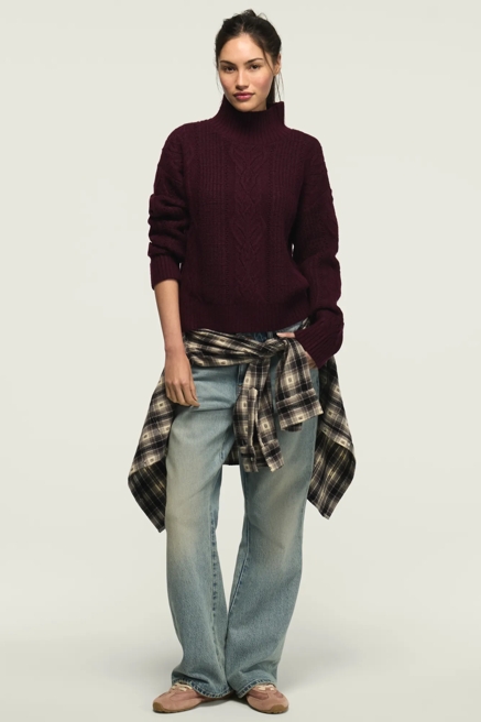 OPEN CABLE MOCK NECK SWEATER, image 2