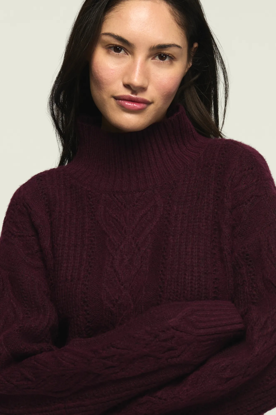 OPEN CABLE MOCK NECK SWEATER, image 3