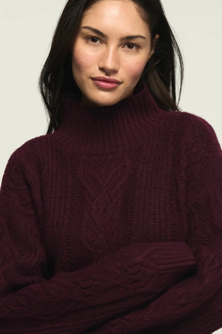 OPEN CABLE MOCK NECK SWEATER, image 3
