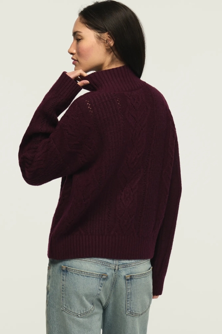 OPEN CABLE MOCK NECK SWEATER, image 4