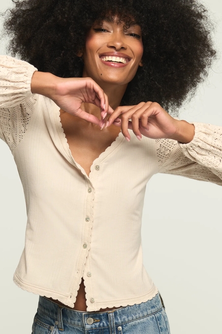 LONG SLEEVE LACE BUTTON THRU TOP, image 1
