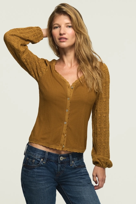 LONG SLEEVE LACE BUTTON THRU TOP, image 1
