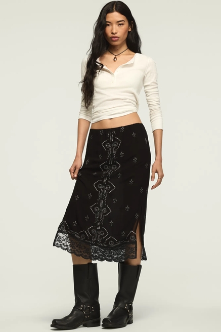 EMBELLISHED SLIP MIDI SKIRT, image 1