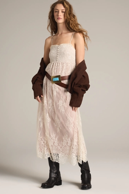 LACE HENLEY MIDI DRESS, image 1