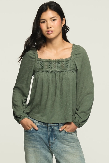 LS LACE TRIM PEASANT TOP, image 2