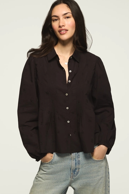 EMBROIDERED PINTUCK BUTTON UP SHIRT, image 1
