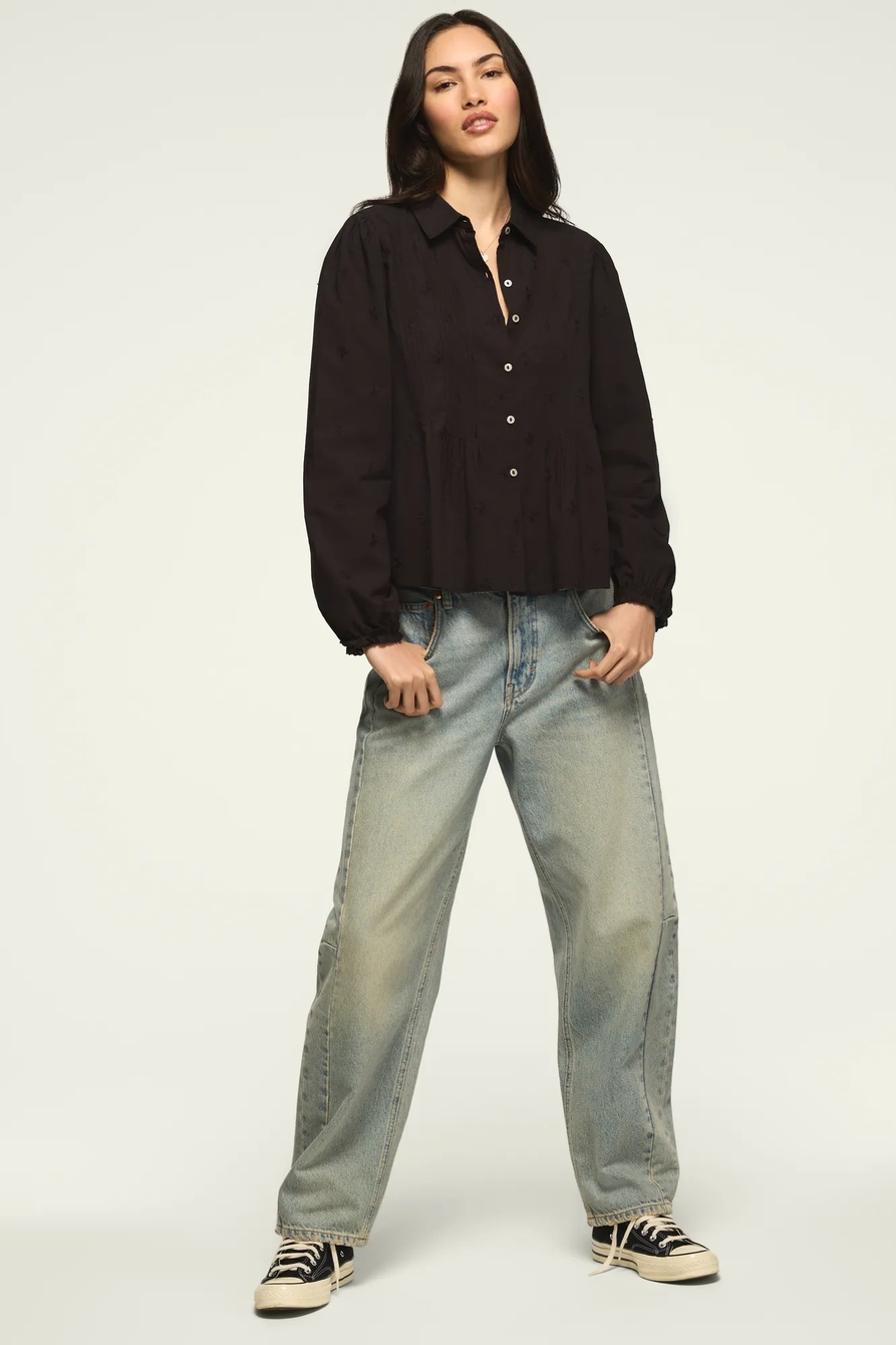 EMBROIDERED PINTUCK BUTTON UP SHIRT, image 2