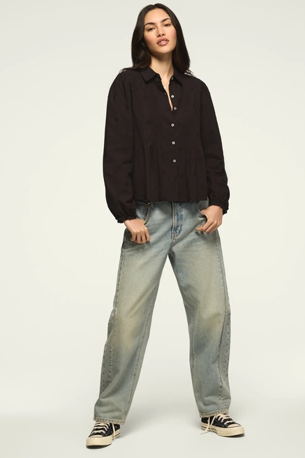EMBROIDERED PINTUCK BUTTON UP SHIRT, image 2