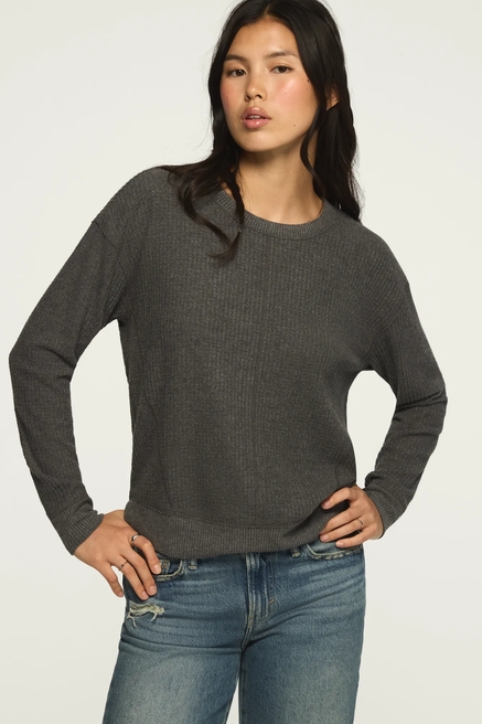 LONG SLEEVE CLOUD WAFFLE CREW TOP, image 1