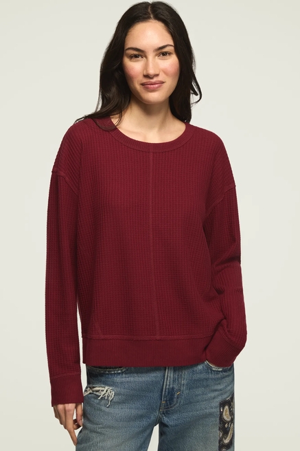 LONG SLEEVE CLOUD WAFFLE CREW TOP, image 1