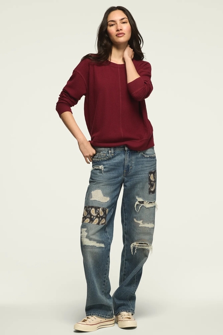 LONG SLEEVE CLOUD WAFFLE CREW TOP, image 2