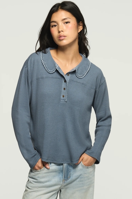 WAFFLE COLLAR HENLEY TOP, image 1