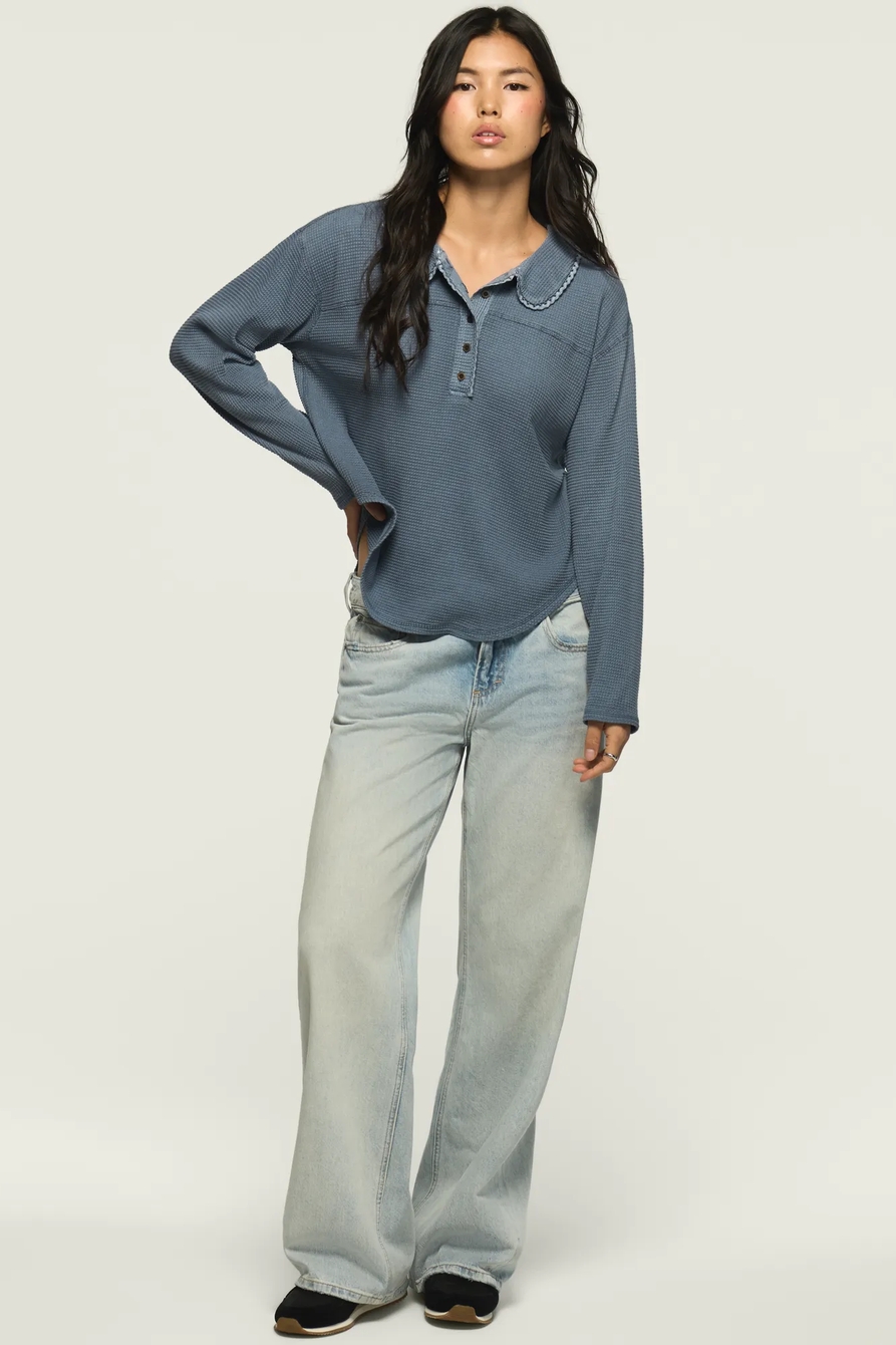 WAFFLE COLLAR HENLEY TOP, image 2