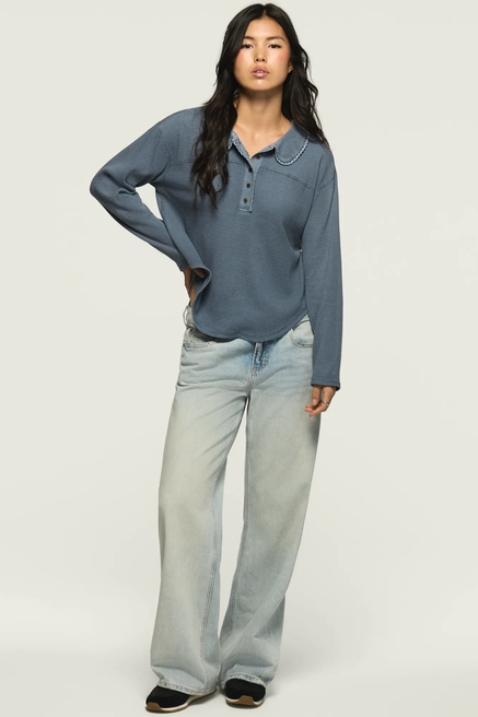 WAFFLE COLLAR HENLEY TOP, image 2