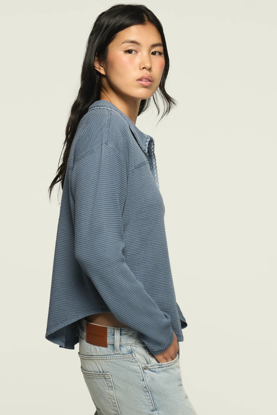 WAFFLE COLLAR HENLEY TOP, image 4