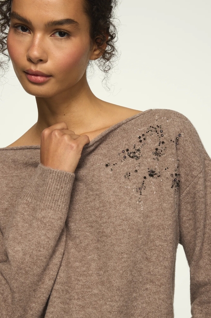 RIBBED BOAT NECK SHINE SWEATER, image 1