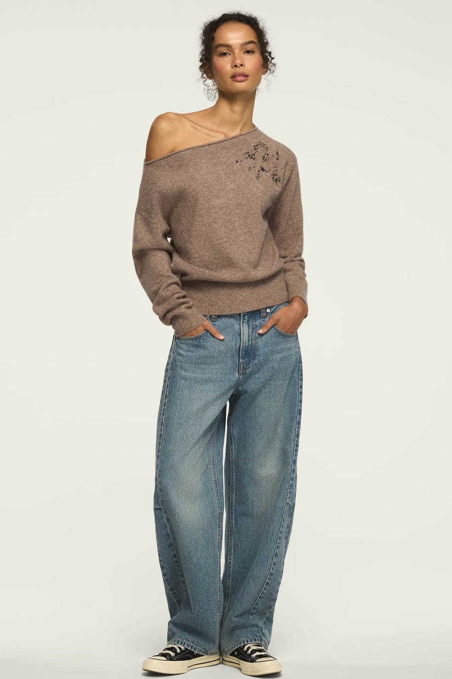 RIBBED BOAT NECK SHINE SWEATER, image 5