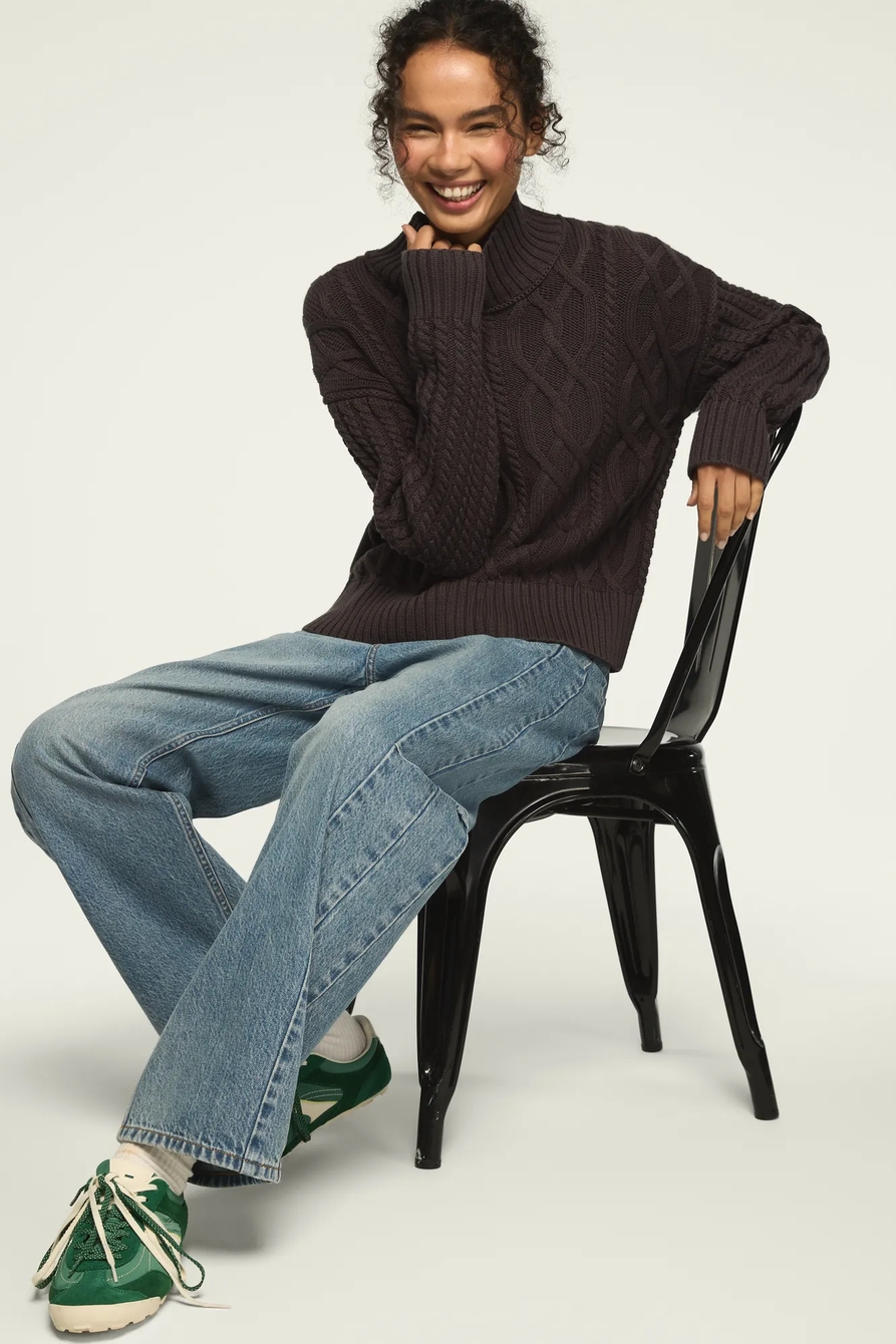 CABLE MOCK NECK SWEATER, image 5