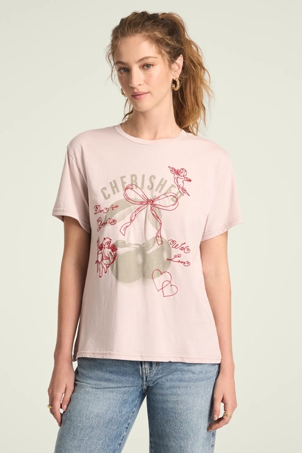 CHERISHED CHERRIES EMBROIDERD BOYFRIEND TEE, image 1
