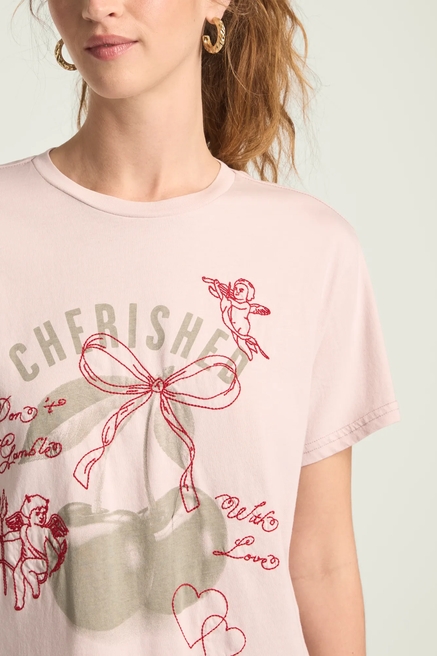 CHERISHED CHERRIES EMBROIDERD BOYFRIEND TEE, image 2