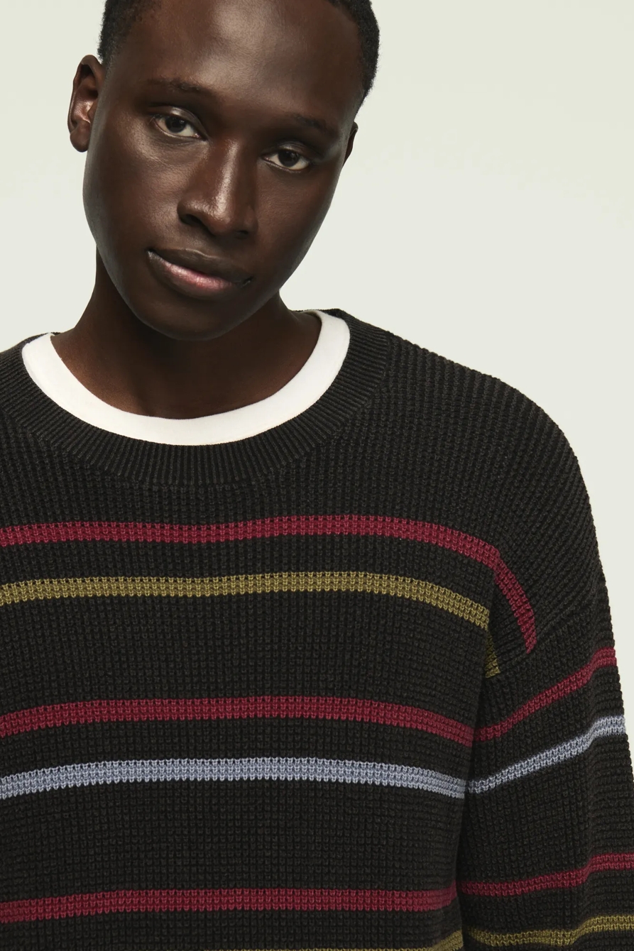 STRIPED WASHED TEXTURED CREW NECK SWEATER, image 2