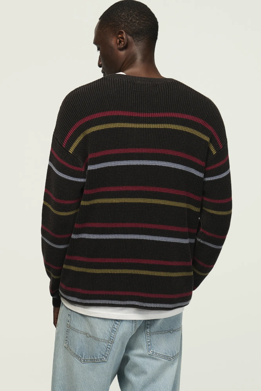 STRIPED WASHED TEXTURED CREW NECK SWEATER, image 3