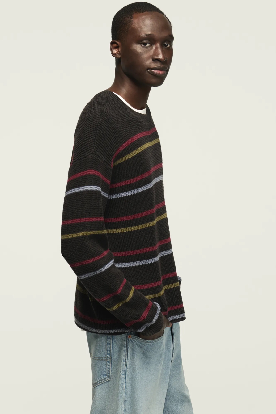 STRIPED WASHED TEXTURED CREW NECK SWEATER, image 4