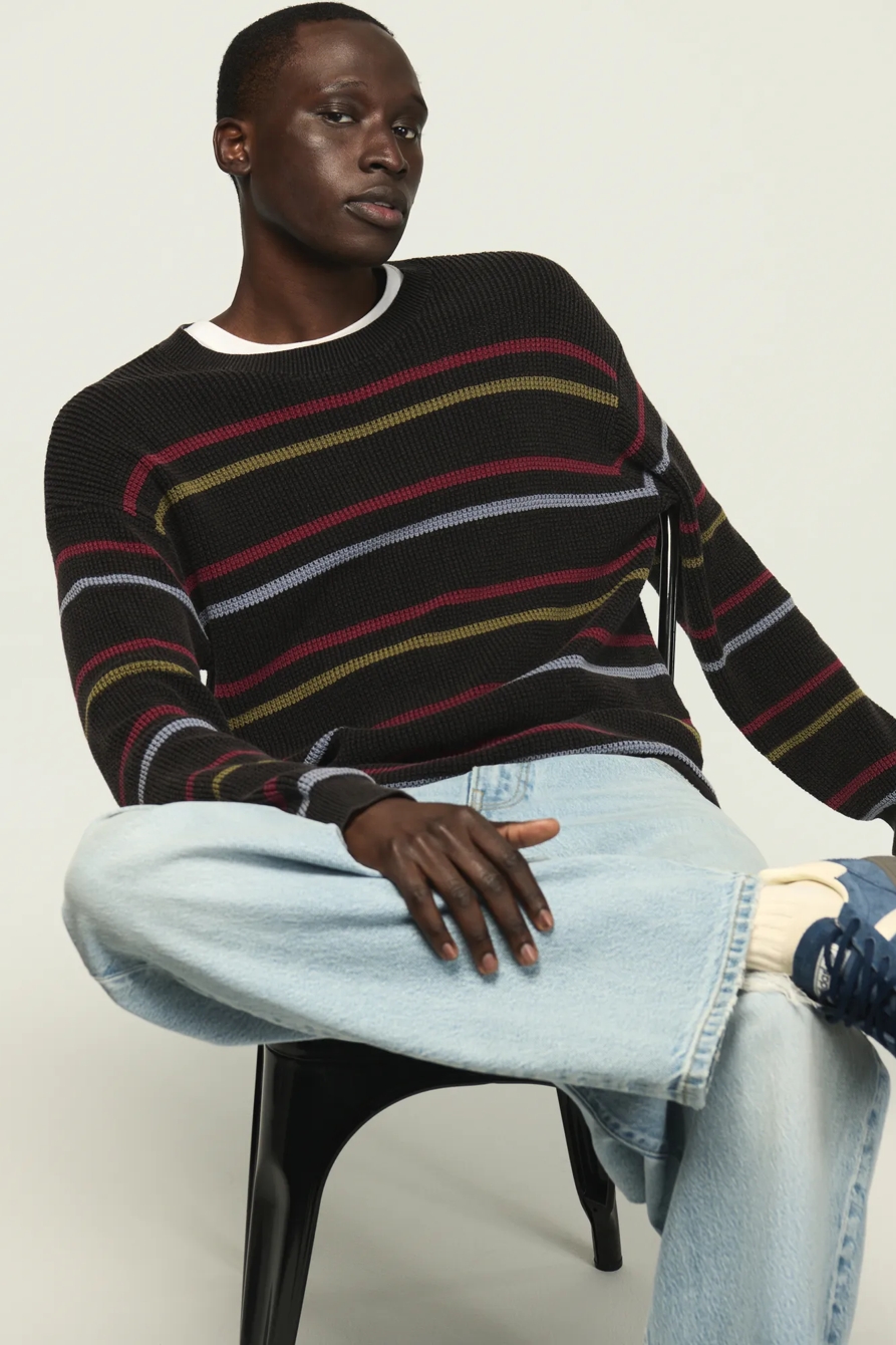 STRIPED WASHED TEXTURED CREW NECK SWEATER, image 5