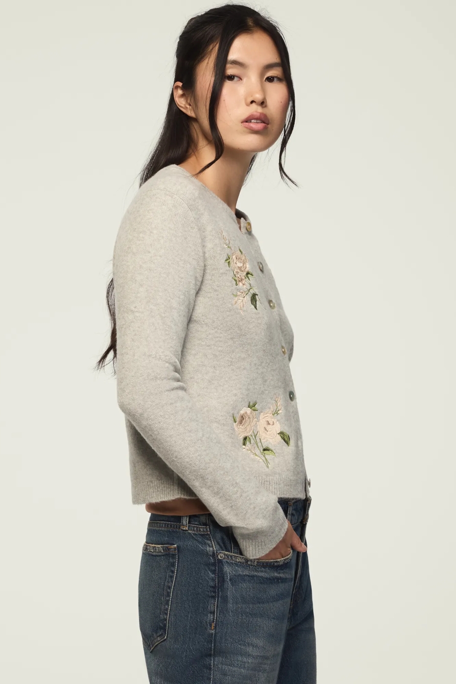 FLORAL EMBROIDERED HEATHERED CARDIGAN, image 4