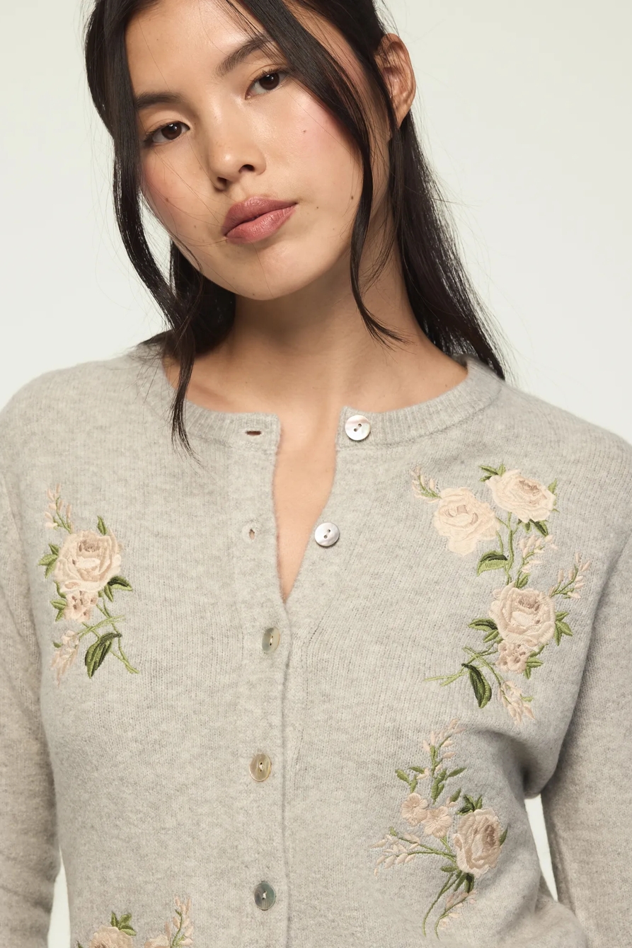 FLORAL EMBROIDERED HEATHERED CARDIGAN, image 5