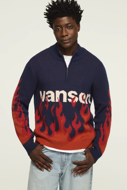 LUCKY BRAND X VANSON QUARTER ZIP FLAME SWEATER, image 1