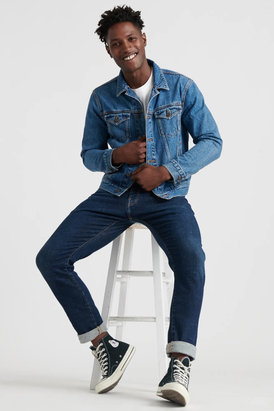 DARK BLUE TENCEL TRUCKER JACKET, image 2