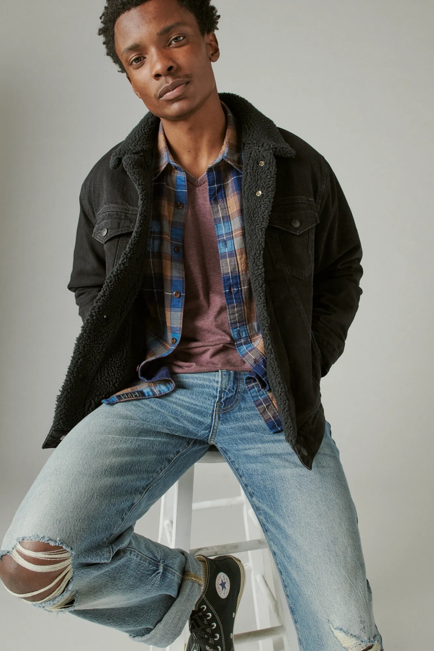FAUX SHEARLING LINED DENIM TRUCKER JACKET, image 6