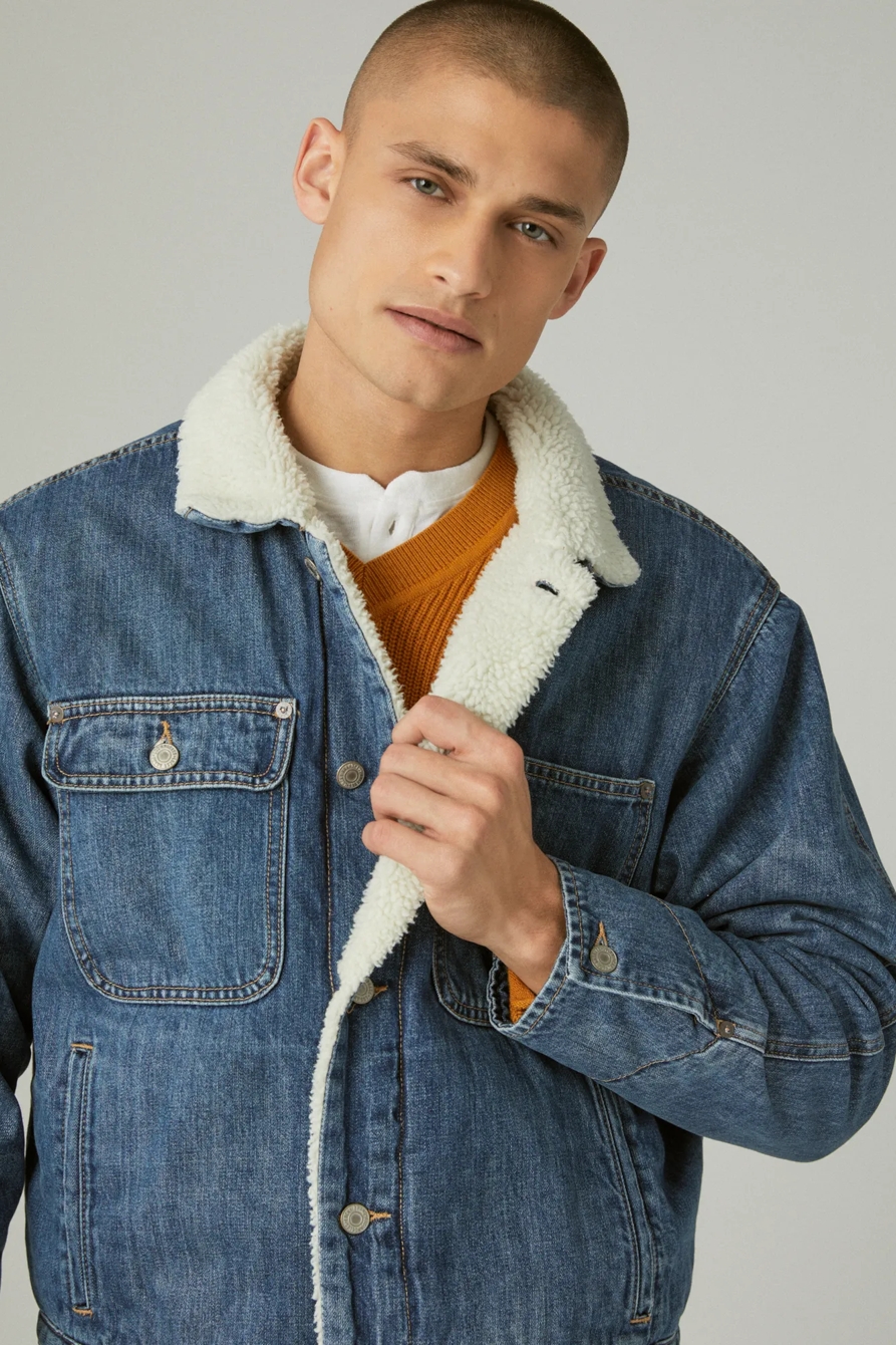 FAUX SHEARLING LINED DENIM BARN JACKET, image 2