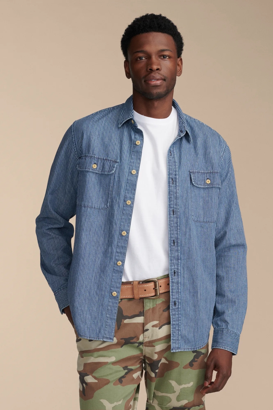 RAILROAD STRIPE DENIM UTILITY LONG SLEEVE SHIRT, image 1