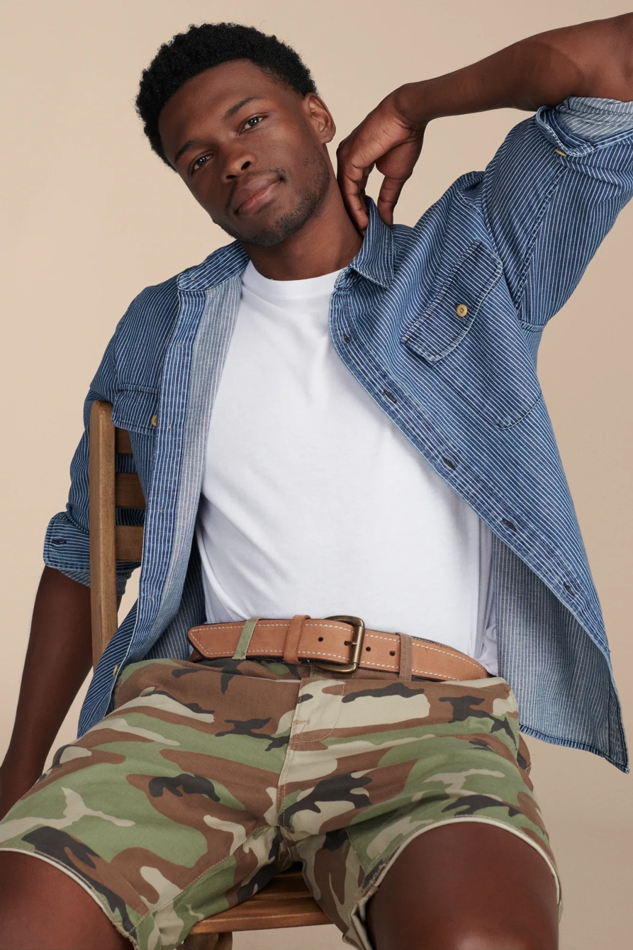 RAILROAD STRIPE DENIM UTILITY LONG SLEEVE SHIRT, image 2