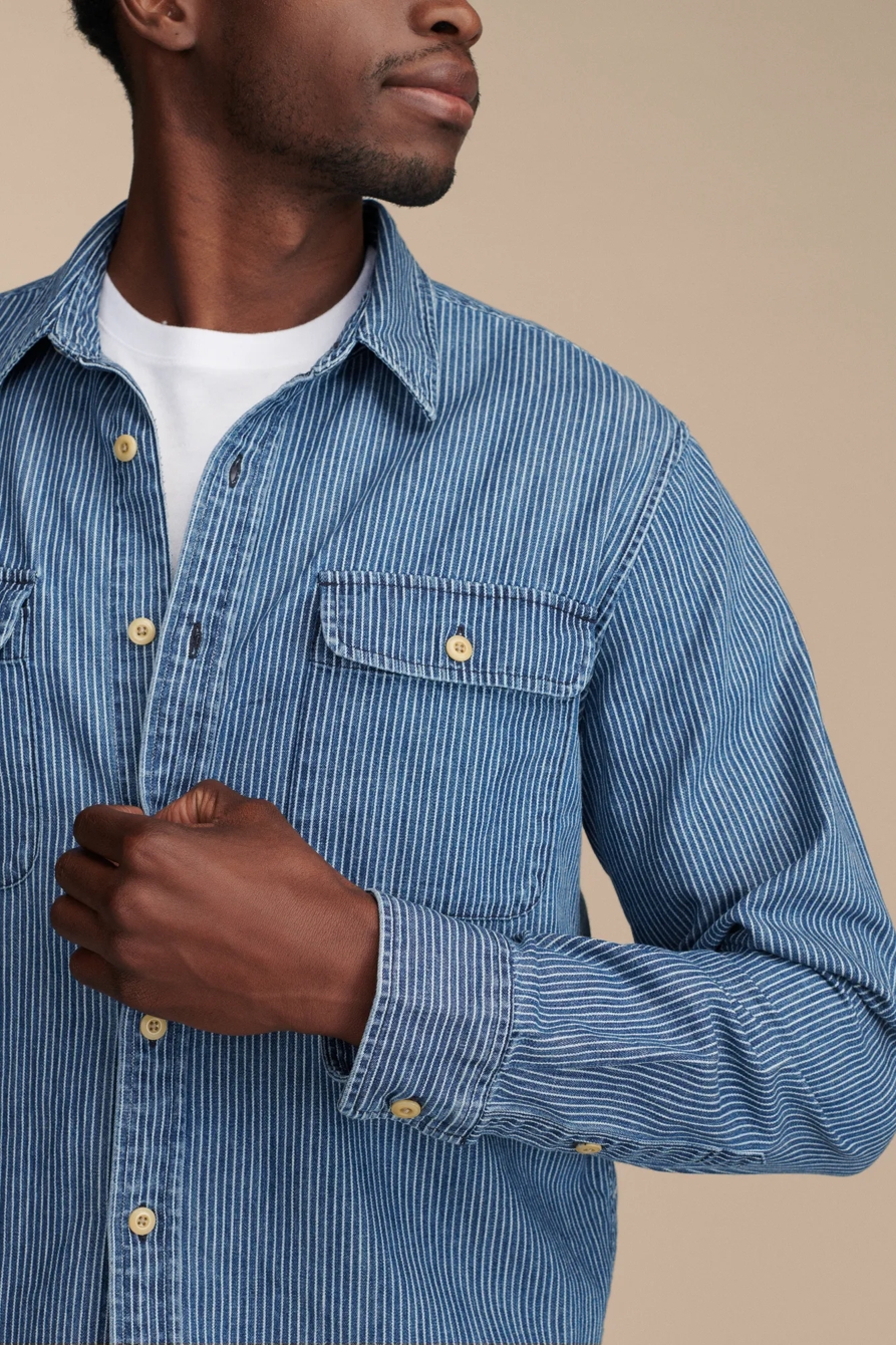 RAILROAD STRIPE DENIM UTILITY LONG SLEEVE SHIRT, image 3