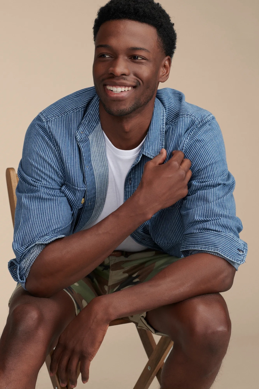 RAILROAD STRIPE DENIM UTILITY LONG SLEEVE SHIRT, image 4