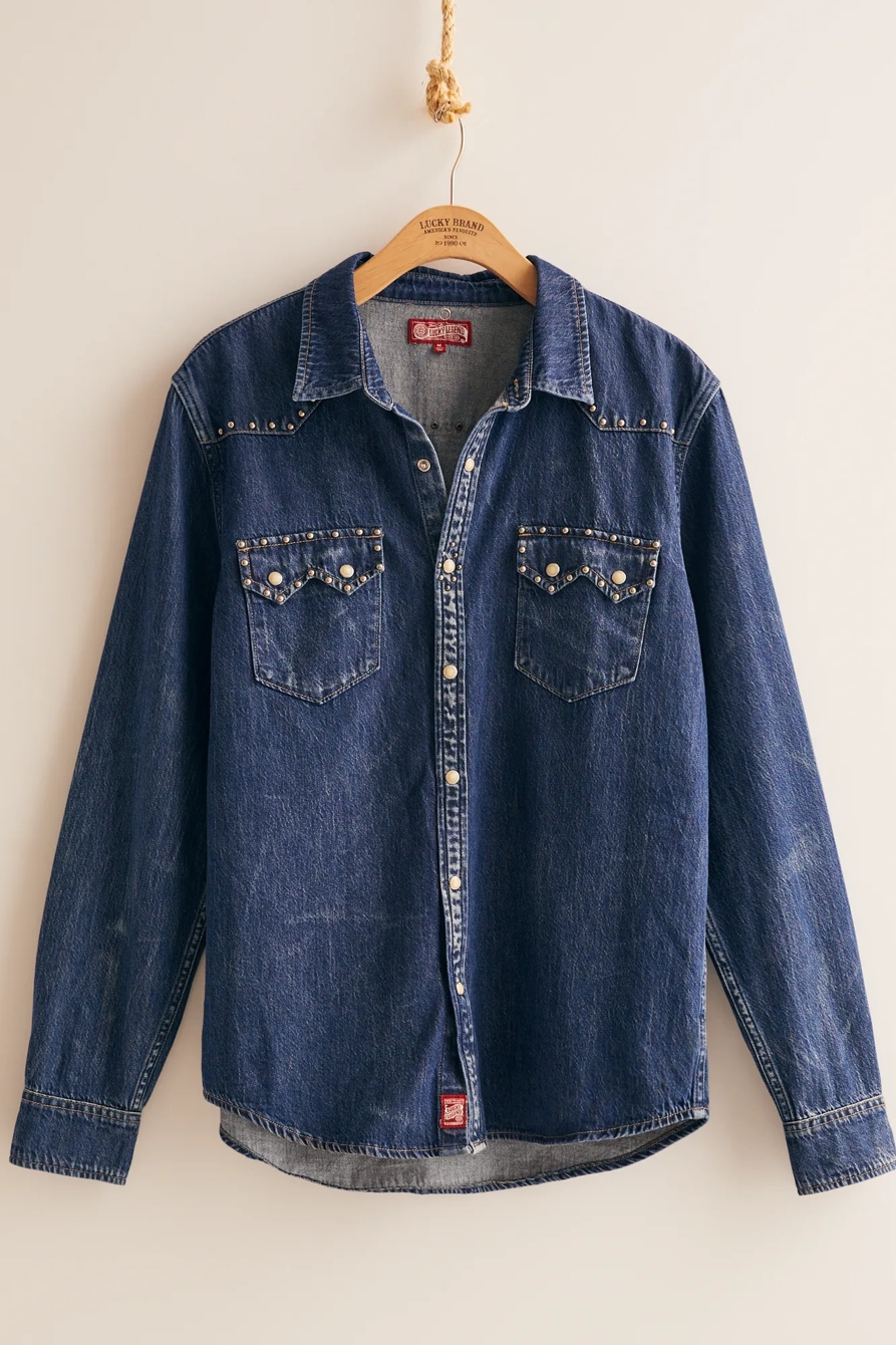 Lucky Legend Upcycled Men's Embellished Denim Shirt, image 1