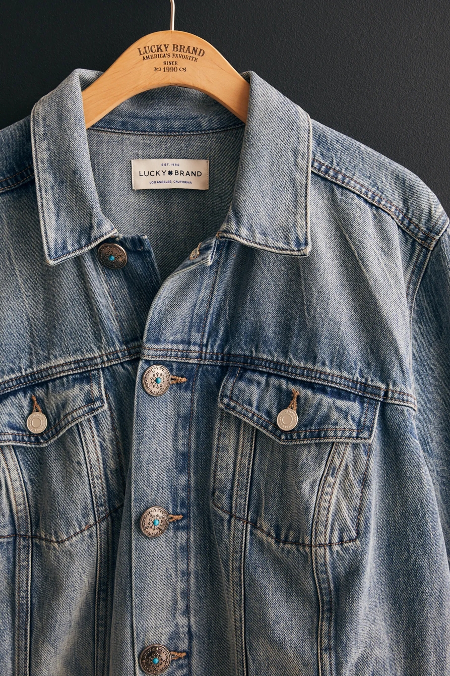 Lucky Upcycled Men's Fringe Sleeve Denim Jacket, image 4