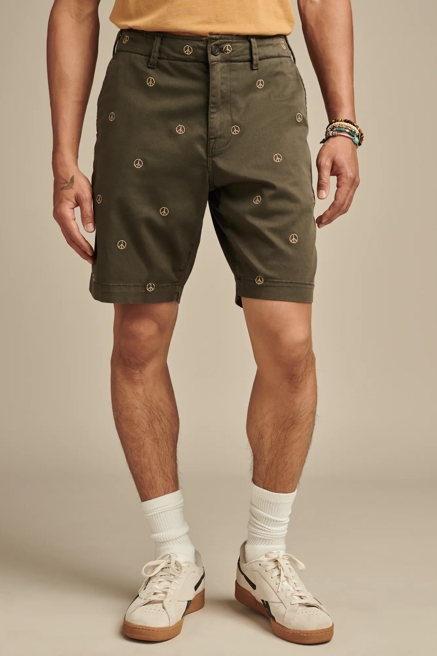 9" STRETCH TWILL FLAT FRONT EMBROIDERED SHORT, image 2