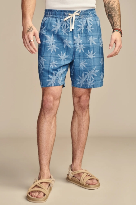 HIGHEST QUALITY PATCHWORK LEAF INDIGO 7" PULL-ON SHORT, image 1