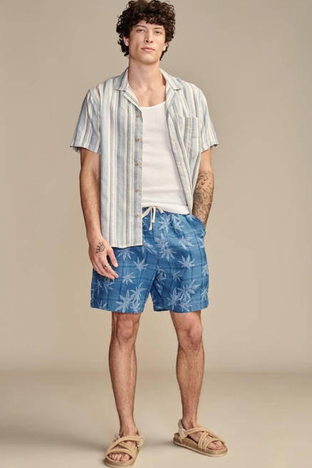 HIGHEST QUALITY PATCHWORK LEAF INDIGO 7" PULL-ON SHORT, image 2